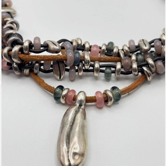 $310 Uno de 50 Multi Strand leather Silver plated Beaded Necklace Choker BOHO - Picture 4 of 14